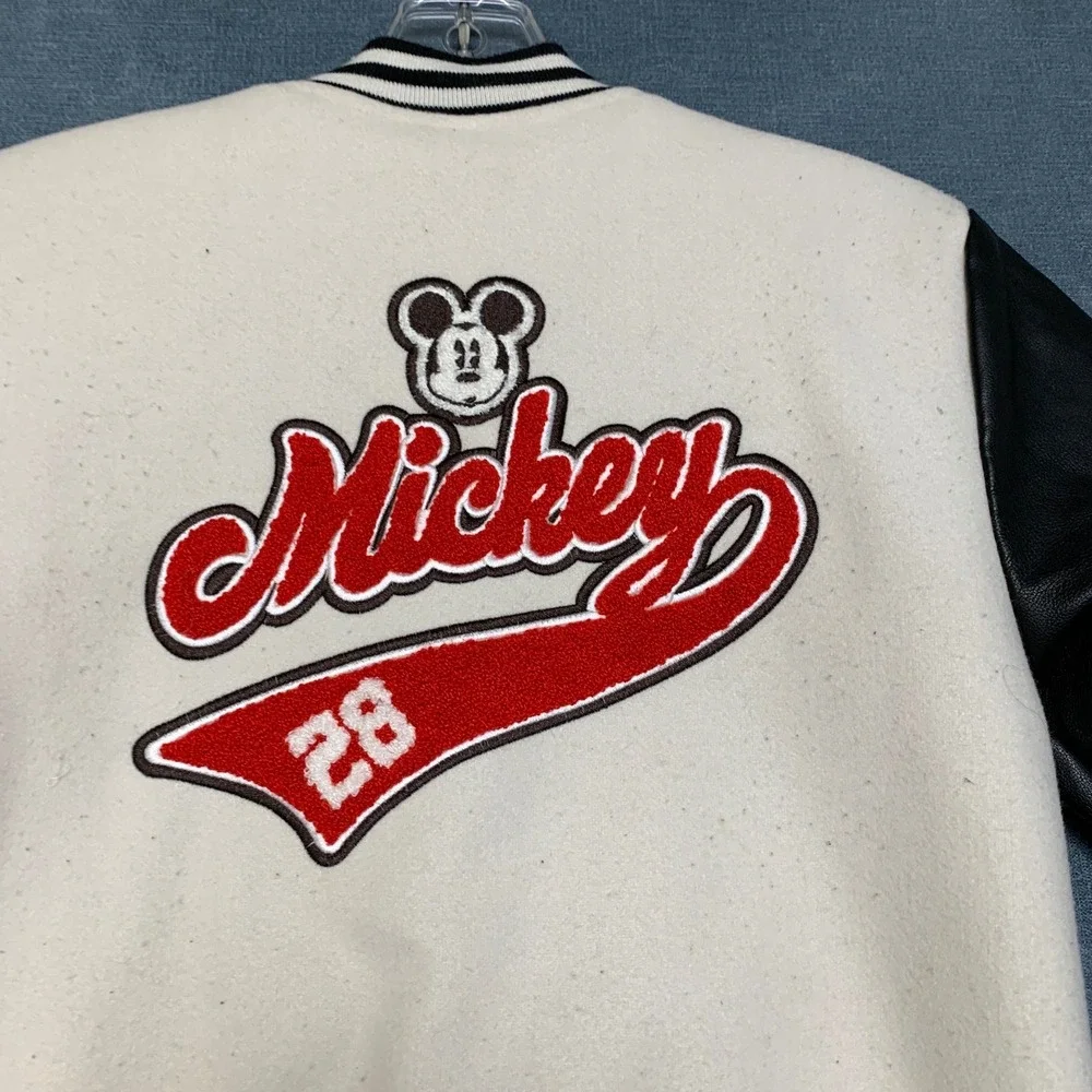 Forever 21 Disney Mickey & Friends Varsity Jacket Kids 9/10 White Black Pockets